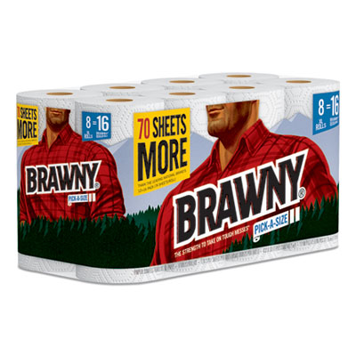 Brawny Pick-A-Size Perforated Kitchen Roll Towel, 2-Ply, 11" x 59 ft, White, 120/Roll, 8 Rolls/Carton (441945)