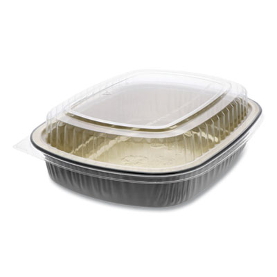 Pactiv Evergreen Classic Carry-Out Containers, 46 oz, 9 x 7 x 2.94, Black/Gold, 50/Carton (Y6710WPSFG)