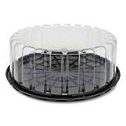 Pactiv Evergreen Round ShowCake 2-Part Cake Container, Shallow 9" Cake Container, 9" Diameter x 3.38"h, Clear/Black, 90/Carton (YEH89902)