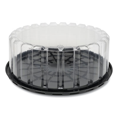 Pactiv Evergreen Round ShowCake 2-Part Cake Container, Shallow 9" Cake Container, 9" Diameter x 3.38"h, Clear/Black, 90/Carton (YEH89902)