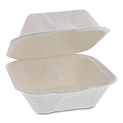 Pactiv Evergreen EarthChoice Bagasse Hinged Lid Container, Single Tab Lock, 6" Sandwich, 5.8 x 5.8 x 3.3, Natural, 500/Carton (YMCH00800001)
