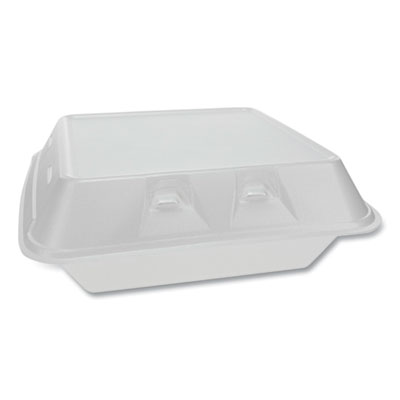 Pactiv Evergreen SmartLock Vented Foam Hinged Lid Containers, 3-Compartment, 9 x 9.25 x 3.25, White, 150/Carton (YHLWV903)