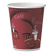 SOLO Paper Hot Drink Cups in Bistro Design, 3.35" Diameter x 3.82" h, 10 oz, Maroon, 1,000/Carton (370SI)