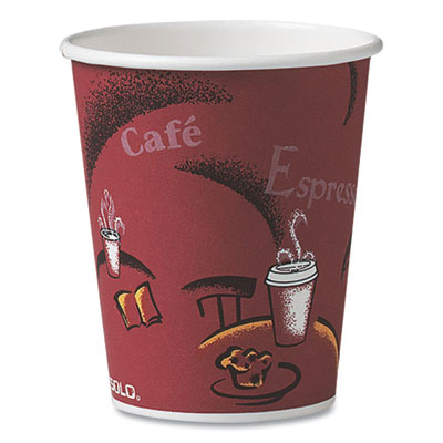 SOLO Paper Hot Drink Cups in Bistro Design, 3.35" Diameter x 3.82" h, 10 oz, Maroon, 1,000/Carton (370SI)