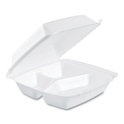 Dart Foam Hinged Lid Containers, 3 Compartments, 8.38 x 7.78 x 3.25, 200/Carton (85HT3R)