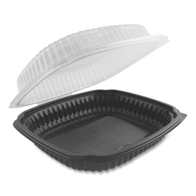 Anchor Packaging Culinary Lites Microwavable Container, 39 oz, 9 x 9 x 3.01, Clear/Black, 100/Carton (4699911)