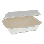 Pactiv Evergreen EarthChoice Bagasse Hinged Lid Container, Dual Tab Lock, 9.1 x 6.1 x 3.3, Natural, 150/Carton (YMCH00890001)
