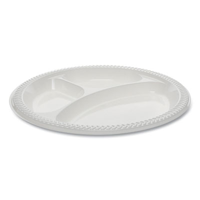 Pactiv Evergreen Meadoware OPS Dinnerware, 3-Compartment Plate, 8.88" dia, White, 400/Carton (YMIC9)