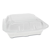 Pactiv Evergreen Vented Foam Hinged Lid Container, Dual Tab Lock, 3 Compartments, 8.4 x 8 x 3, White, 150/Carton (YTD188030000)