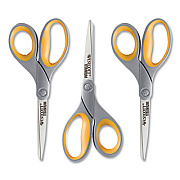 Westcott TITANIUM BONDED SCISSORS, 8" LONG, 3.5" CUT LENGTH, GRAY/YELLOW STRAIGHT HANDLE, 3/BOX (24395089)