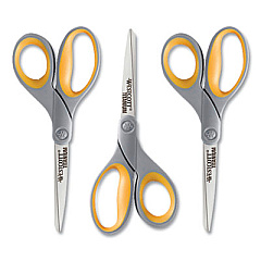 Westcott TITANIUM BONDED SCISSORS, 8" LONG, 3.5" CUT LENGTH, GRAY/YELLOW STRAIGHT HANDLE, 3/BOX (24395089)
