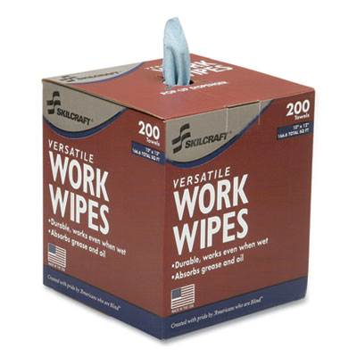 AbilityOne 7920016849744, SKILCRAFT Industrial Work Wipes, 12 x 10, Blue, 200/Carton