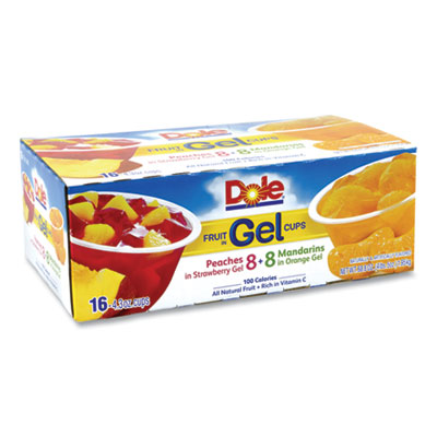 Dole Fruit in Gel Cups, Mandarins/Orange, Peaches/Strawberry, 4.3 oz Cups, 16 Cups/Carton (22000473)