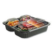Anchor Packaging Culinary Squares 2-Piece/3-Compartment Microwavable Container, 21 oz/6 oz/6 oz, 8.46 x 8.46 x 2.5, Clear/Black, 150/Carton (4118523)