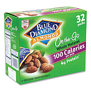 Blue Diamond Whole Natural Almonds On-the-Go, 0.63 oz Pouch, 32 Pouches/Carton (22000512)