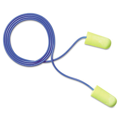 3M E-A-Rsoft Yellow Neon Soft Foam Earplugs, Corded, Regular Size, 200 Pairs/Box (3111250)