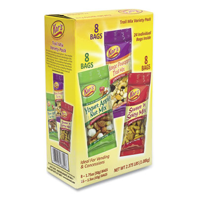 Kar's Trail Mix Variety Pack, Assorted Flavors, 24 Packets/Carton (28800012)