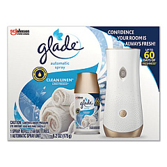 Glade AUTOMATIC AIR FRESHENER STARTER KIT, SPRAY UNIT AND REFILL, CLEAN LINEN, 6.2 OZ, 4/CARTON (310916CT)