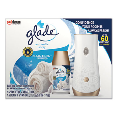 Glade AUTOMATIC AIR FRESHENER STARTER KIT, SPRAY UNIT AND REFILL, CLEAN LINEN, 6.2 OZ, 4/CARTON (310916CT)
