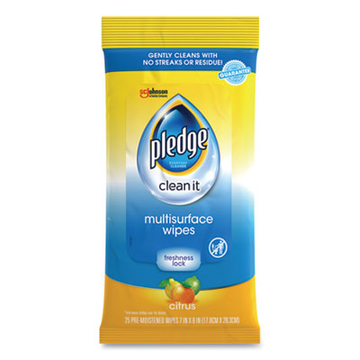 Pledge Multi-Surface Cleaner Wet Wipes, Cloth, 7 x 10, Fresh Citrus, 25/Pack (319249EA)