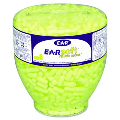 3M E-A-Rsoft Neon Tapered Earplug Refill, Cordless, Yellow, 500/Box (3911004)
