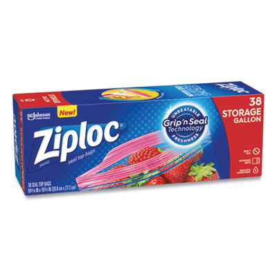 Ziploc Double Zipper Storage Bags, 1 gal, 1.75 mil, 10.56" x 10.75", Clear, 38/Box (314470BX)