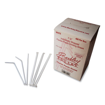 Berkley Square INDIVIDUALLY WRAPPED STRAWS, 7.75", WHITE, 400/BOX (886837)