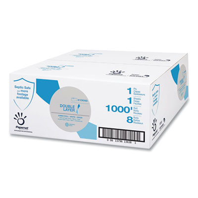 Papernet HEAVENLY SOFT DOUBLE LAYER JUMBO TOILET TISSUE, SEPTIC SAFE, 1-PLY, WHITE, 1,000 FT, 8 ROLLS/CARTON (821616)