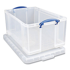 Really Useful Box SNAP-LID STORAGE BIN, 16.9 GAL, 17.31" X 28" X 12.25", CLEAR/BLUE (2215515)