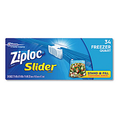 Ziploc SLIDER FREEZER BAGS, 1 QT, 1.75 MIL, 5.88" X 1.88" X 7.88", CLEAR, 34/BOX (24401541)