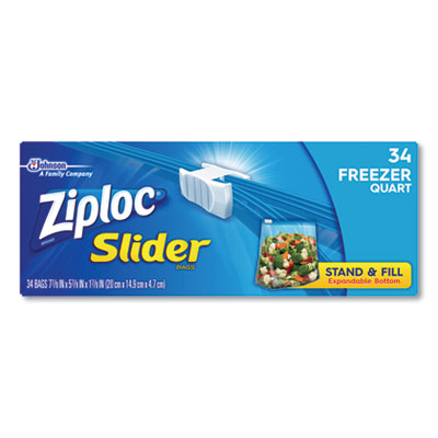Ziploc SLIDER FREEZER BAGS, 1 QT, 1.75 MIL, 5.88" X 1.88" X 7.88", CLEAR, 34/BOX (24401541)