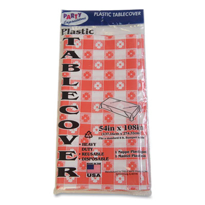 Tablemate TABLE SET RECTANGULAR TABLE COVERS, HEAVYWEIGHT PLASTIC, 54 X 108, PLAID RED/WHITE, 6/PACK (258146)