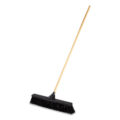 Rubbermaid Commercial PUSH BROOMS, 24" BRUSH, PP BRISTLES, FOR ROUGH FLOOR SURFACES, 62" WOOD HANDLE, BLACK (2040050)