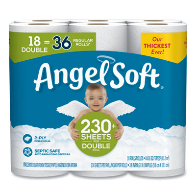 Angel Soft DOUBLE-ROLL BATHROOM TISSUE, SEPTIC SAFE, 2-PLY, WHITE, 3.8 X 4.41, 230 SHEETS/ROLL, 18 ROLLS/CARTON (79172)