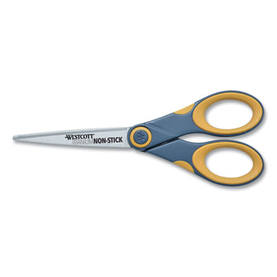 Westcott Non-Stick Titanium Bonded Scissors, 7" Long, 3" Cut Length, Gray/Yellow Straight Handle (14851)