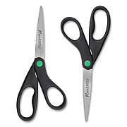 Westcott KleenEarth Scissors, 8" Long, 3.25" Cut Length, Black Straight Handles, 2/Pack (15179)