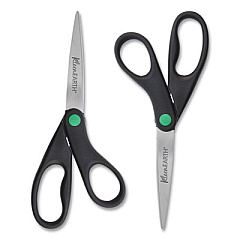 Westcott KleenEarth Scissors, 8" Long, 3.25" Cut Length, Black Straight Handles, 2/Pack (15179)
