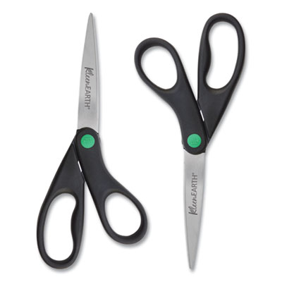 Westcott KleenEarth Scissors, 8" Long, 3.25" Cut Length, Black Straight Handles, 2/Pack (15179)