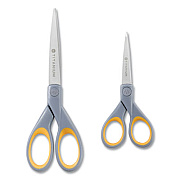 Westcott Titanium Bonded Scissors, 5" and 7" Long, 2.25" and 3.5" Cut Lengths, Gray/Yellow Straight Handles, 2/Pack (13824)