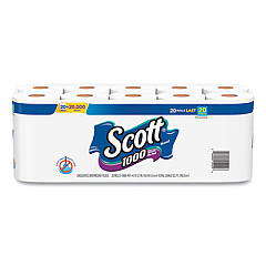 Scott 1000 Bathroom Tissue, Septic Safe, 1-Ply, White, 1,000 Sheets/Roll, 20 Rolls/Pack (20032)