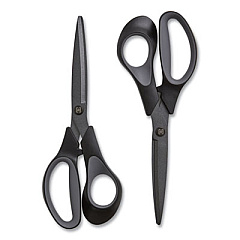 TRU RED Non-Stick Titanium-Coated Scissors, 8" Long, 3.86" Cut Length, Charcoal Black Blades, Black/Gray Straight Handle, 2/Pack (24380507)