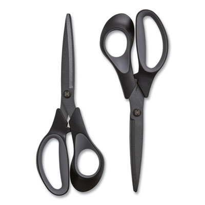 TRU RED Non-Stick Titanium-Coated Scissors, 8" Long, 3.86" Cut Length, Charcoal Black Blades, Black/Gray Straight Handle, 2/Pack (24380507)