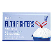 Perk Drawstring Tall Kitchen Trash Bags, 13 gal, 0.9 mil, 28" x 24", White, 50/Box (24377875)