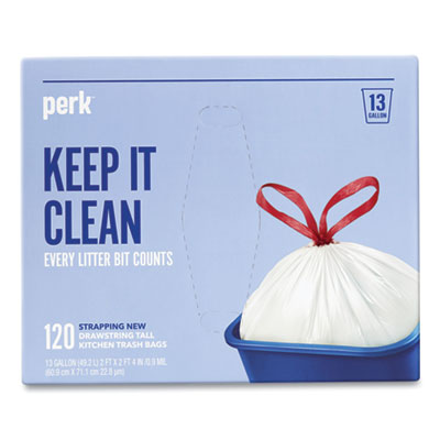 Perk 24377876 Drawstring Tall Kitchen Trash Bags
