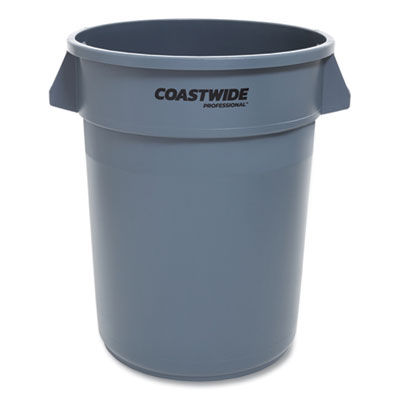 Coastwide Professional Open Top Round Trash Can, Plastic, 32 gal, Gray (2625784)
