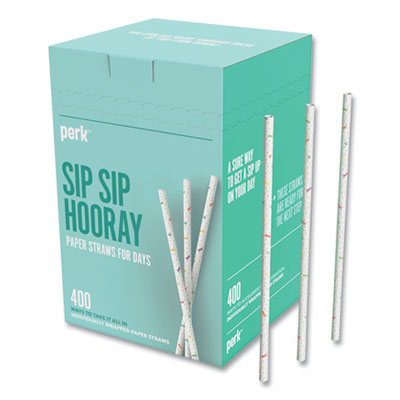 Perk Wrapped White Paper Straws, 9", White, 400/Pack (24394754)