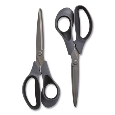TRU RED Non-Stick Titanium-Coated Scissors, 8" Long, 3.86" Cut Length, Gun-Metal Gray Blades, Gray/Black Straight Handle, 2/Pack (24380514)