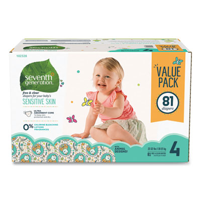 Seventh Generation FREE AND CLEAR BABY DIAPERS, SIZE 4, 22 LBS TO 32 LBS, 81/CARTON (24400162)