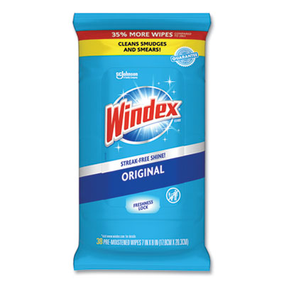 Windex Glass and Surface Wet Wipe, Cloth, 7 x 8, 38/Pack, 12 Packs/Carton (319251)