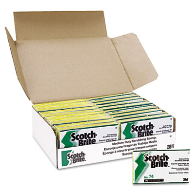 Scotch-Brite PROFESSIONAL Medium-Duty Scrubbing Sponge 74, 3.6 x 6.1, 0.7" Thick, Yellow/Green, 20/Carton